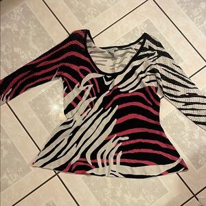 Alberto Makali Black, White, and Pink Zebra Print Blouse